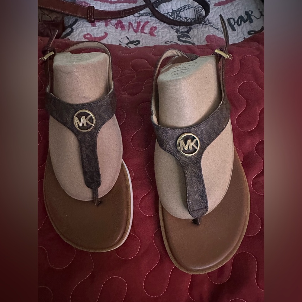 Michael Kors Dark Brown Sandals with Gold Accents